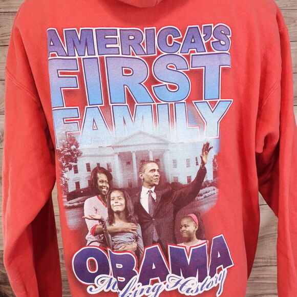 VTG BARACK OBAMA AMERICA'S FIRST FAMILY PULLOVER HOODIE SIZE L LARGE 00s Y2K - Picture 2 of 6